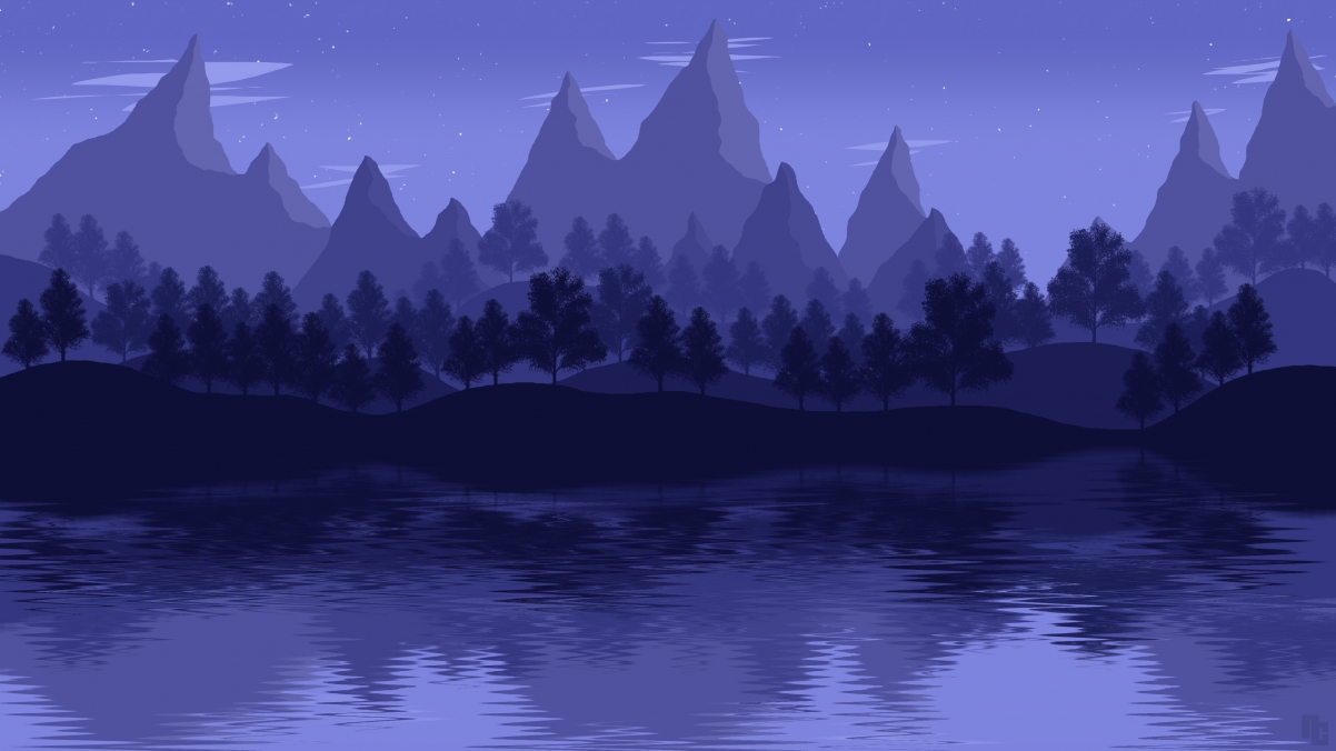 Night landscape, woods, river, landscape