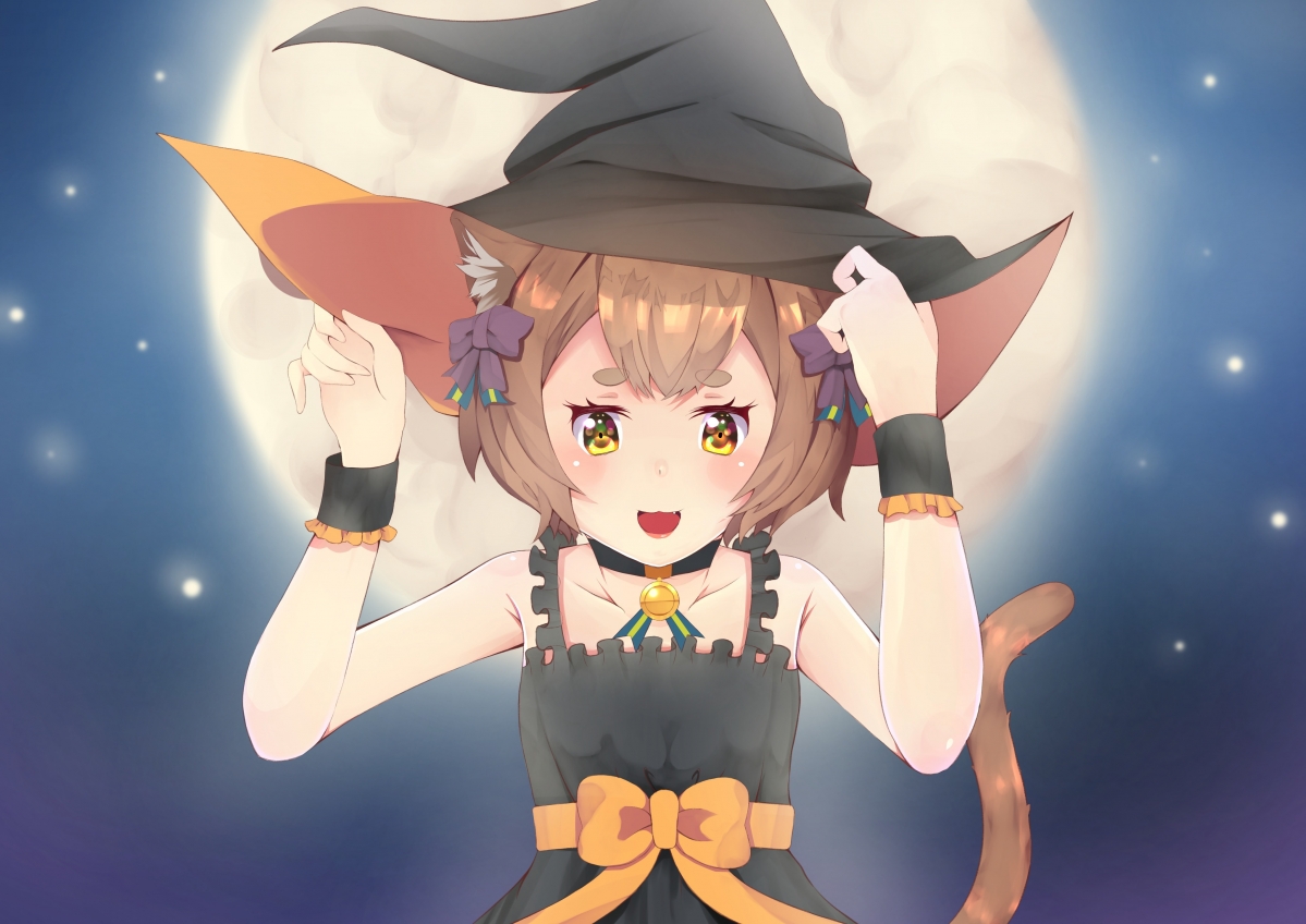 Halloween girl hat 4K anime wall