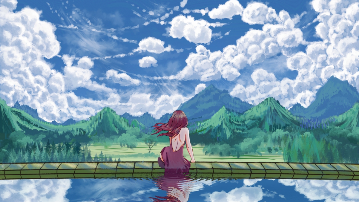 Anime background girl landscape 4k wallpaper