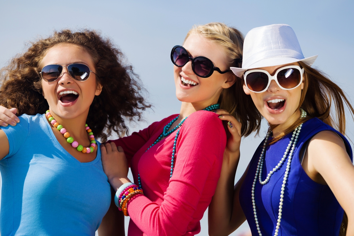 Three women hairstyle glasses travel