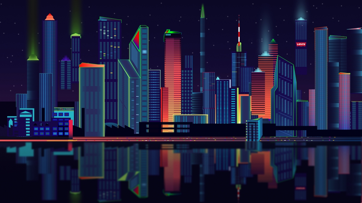 City panorama vector 4k wallpaper