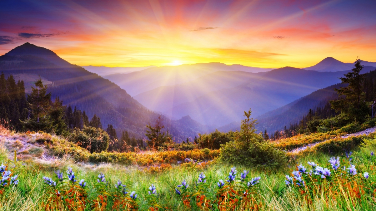 Morning sunshine mountain landscape photography map