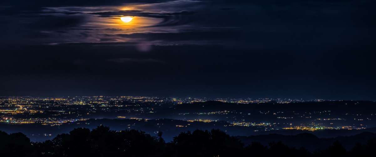 Moon cloud city night view 3440x144