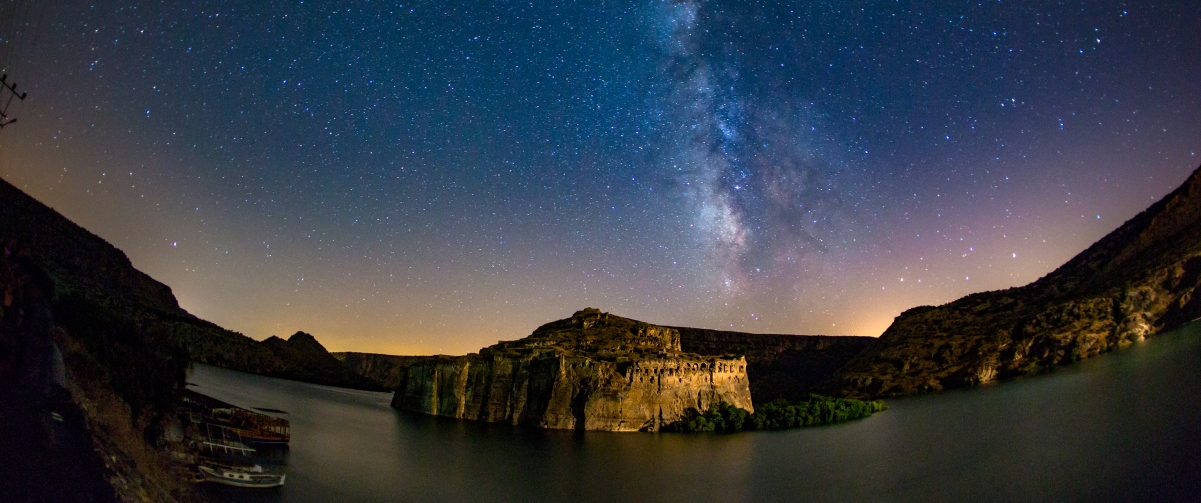 Milky Way, starry sky, rivers, scenery 3440