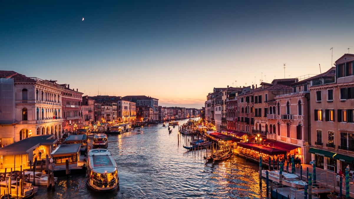 Grand Canal in Venice, Italy at night
