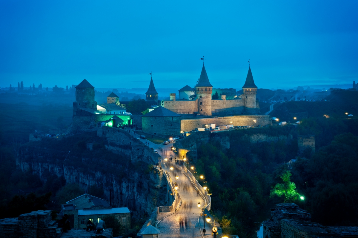 Night, bridge, tower, street lights, uk