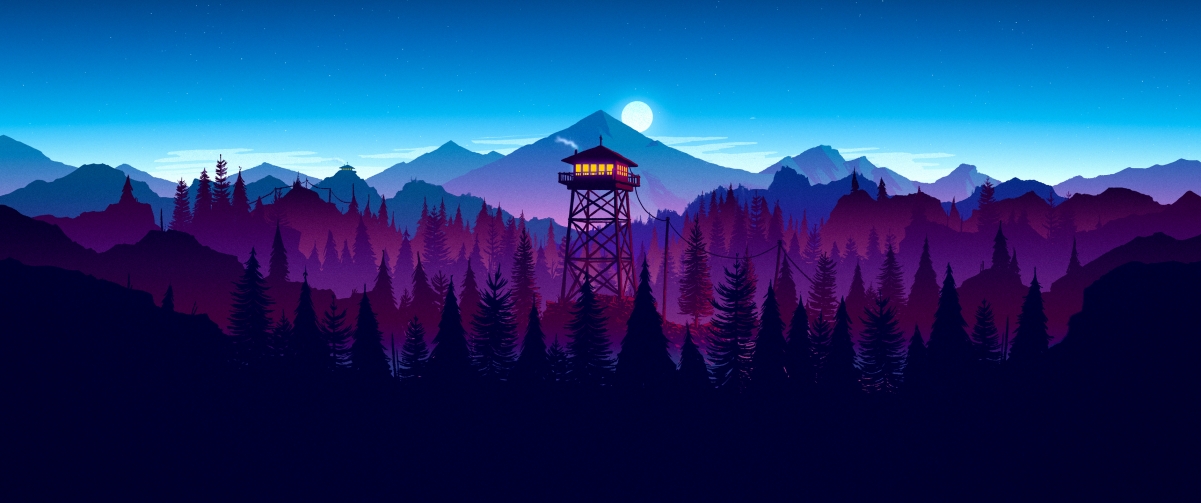 Night, beautiful mountains, towers, moon,