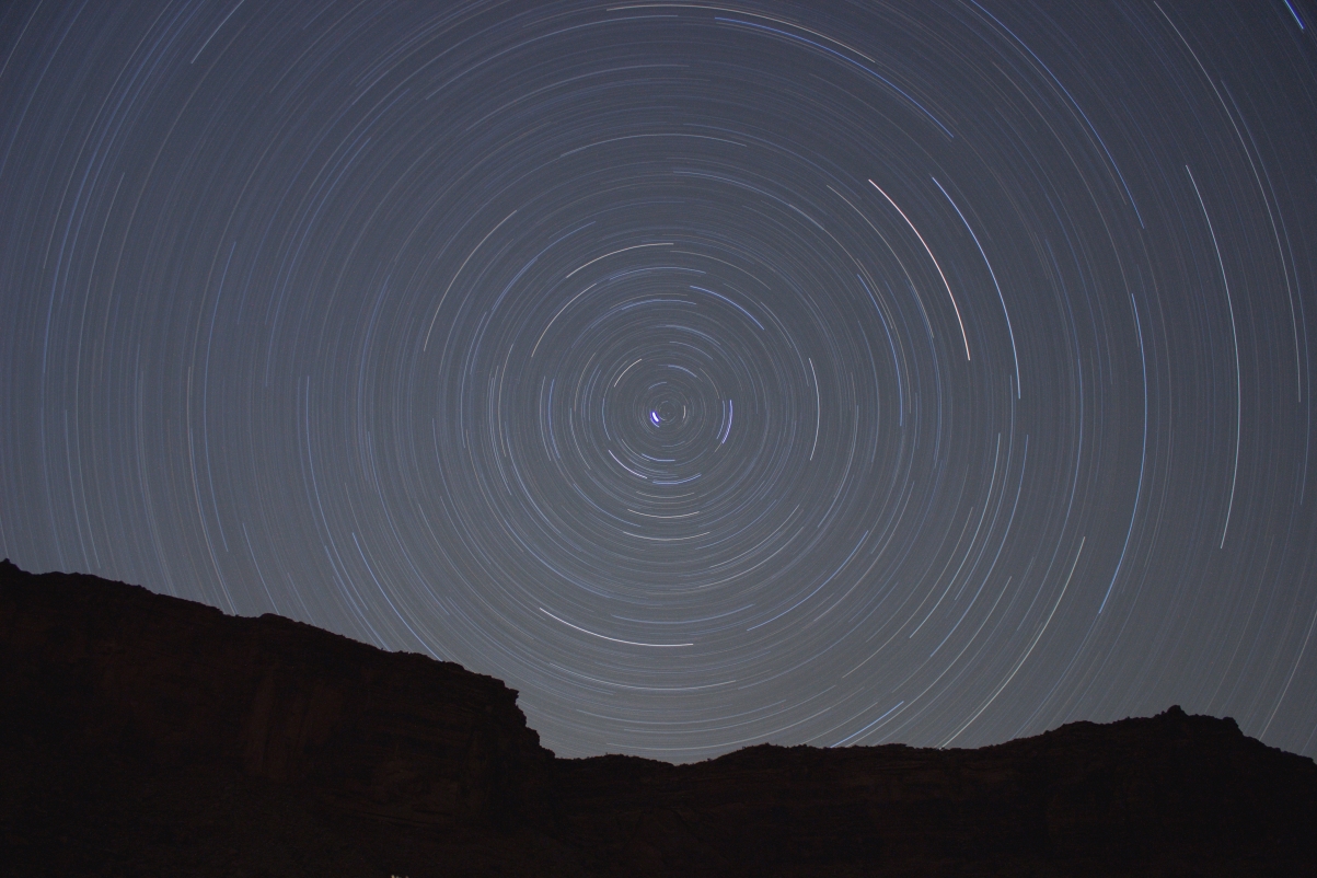 Night star trails 5K landscape wallpaper