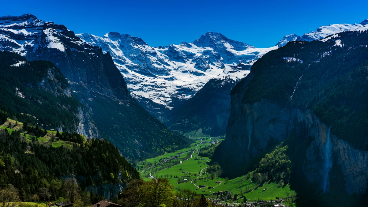 Snow mountain valley rural landscape 4k wall