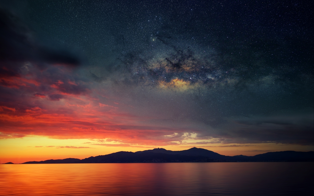 Starry sky galaxy landscape 4K wallpaper