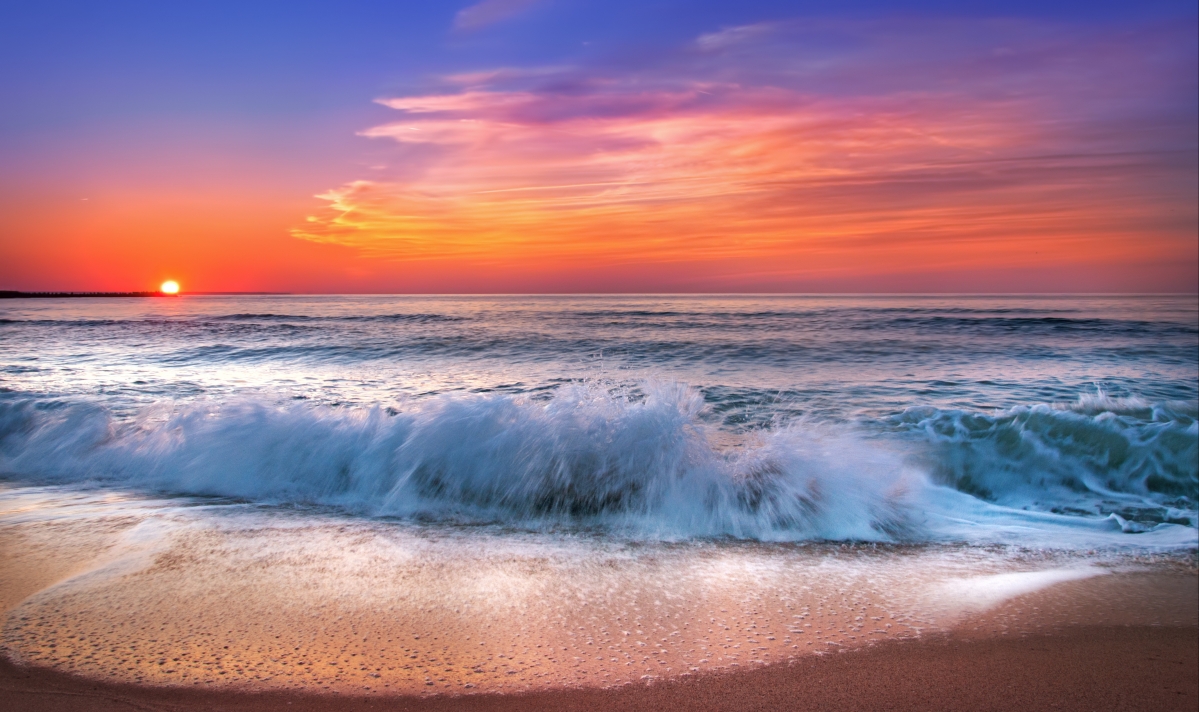 Caribbean beach sunset in summer