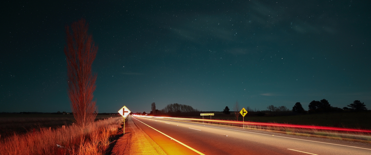 Highway landscape at night 3440x144