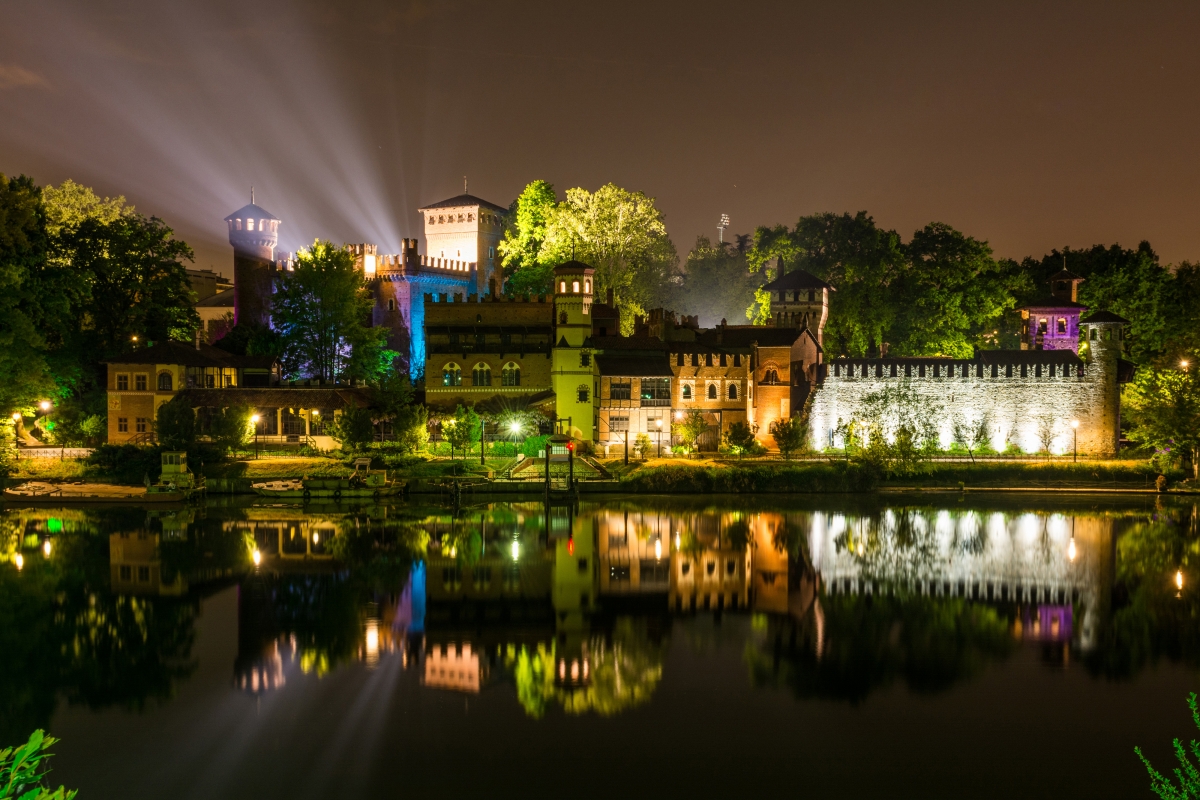 Italian houses river at night
