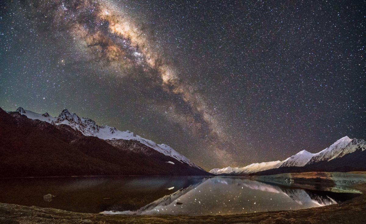 Mountain lake water starry sky 6K wind at night
