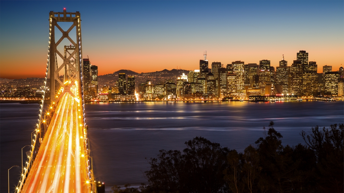 San Francisco downtown bridge at night 3