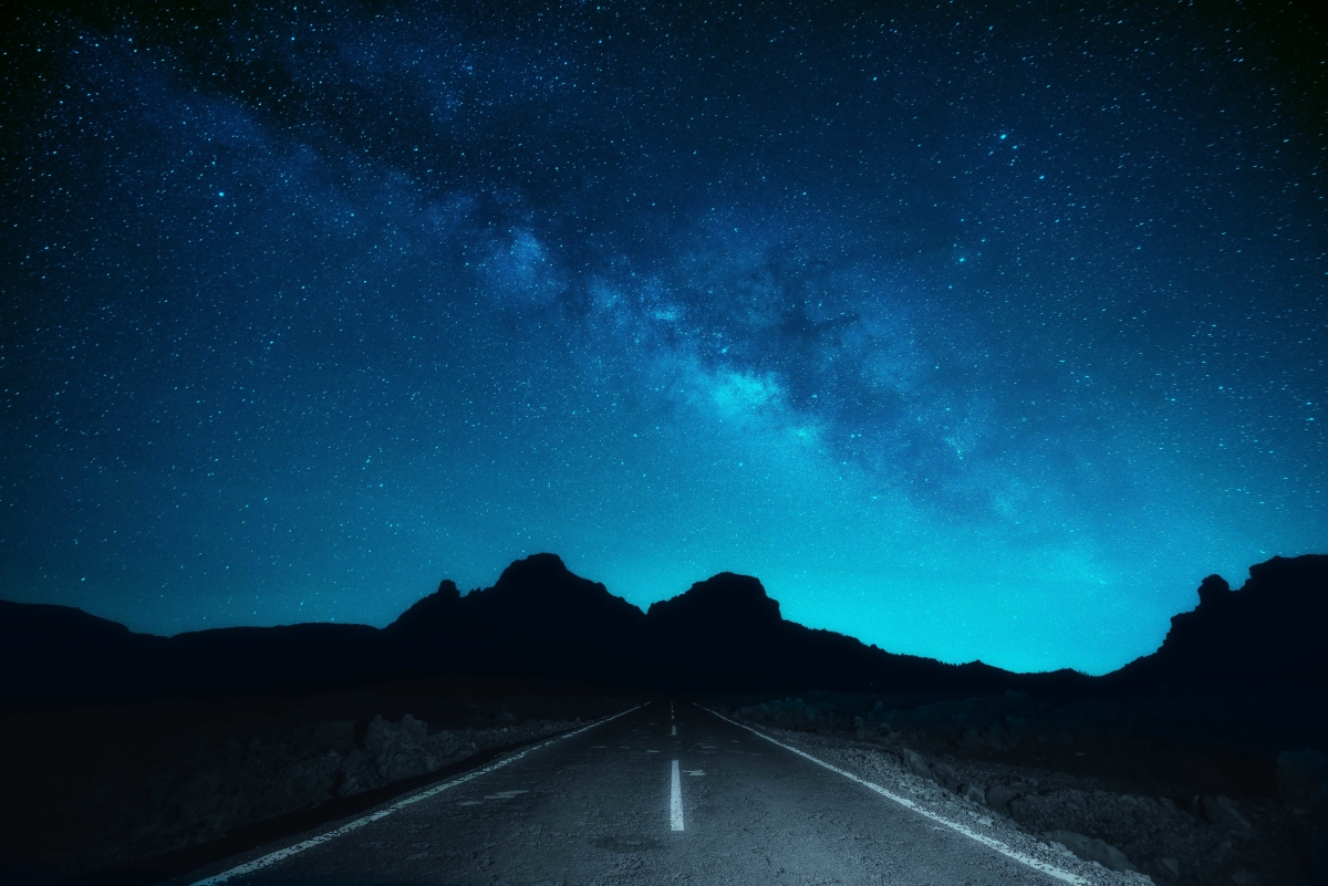 Night road space stars silver