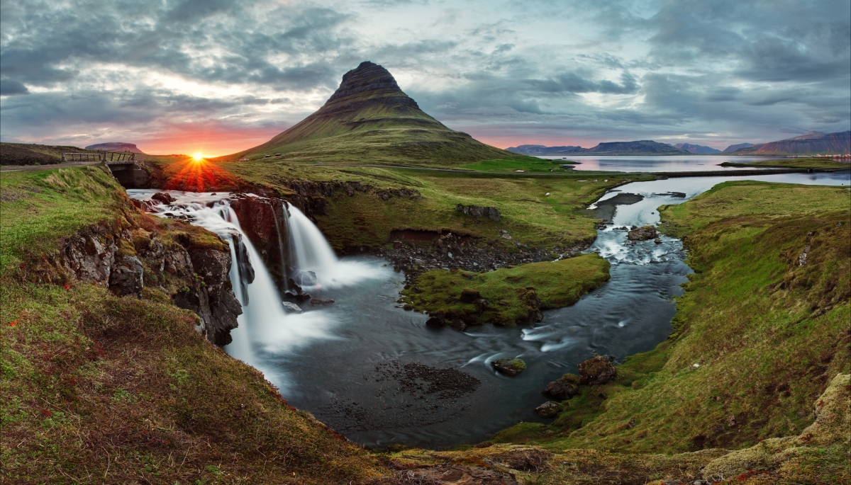 Sky sun sunset river mountain
