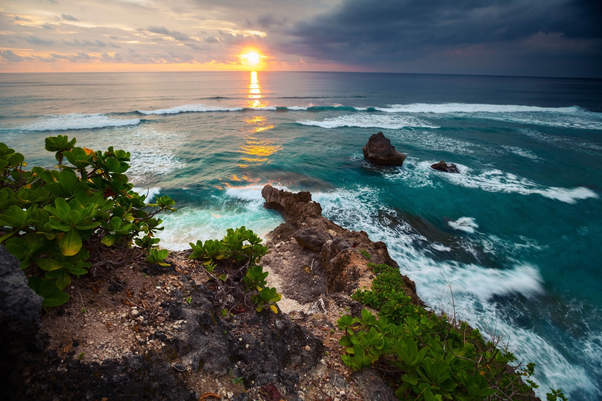 Sky sunset ocean rock print