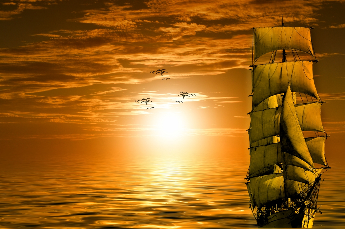 Sun ship the sea ocean sea