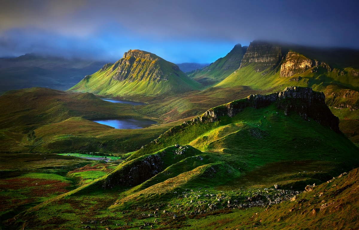 Mountains, lake, hills, rocks, canyon