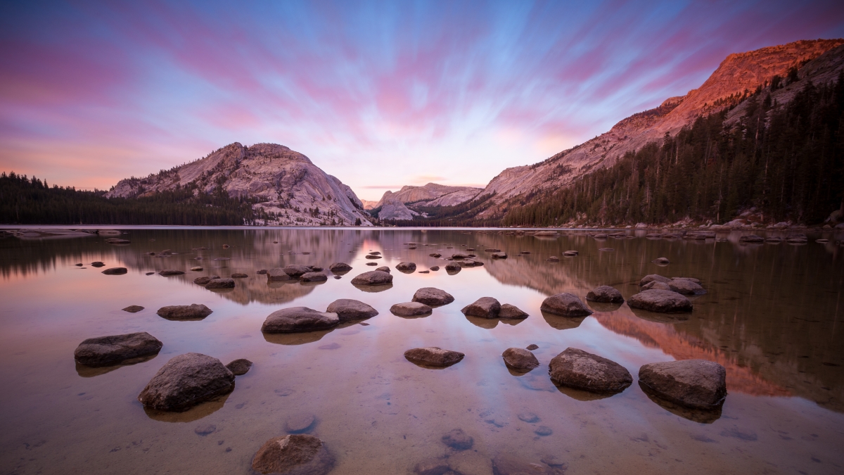 Mountain lake stone landscape 4k wallpaper
