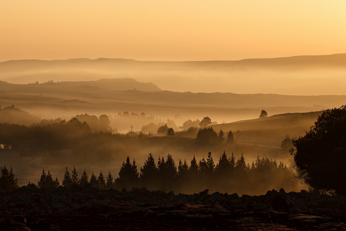 Valley, misty, misty mountain, sunrise
