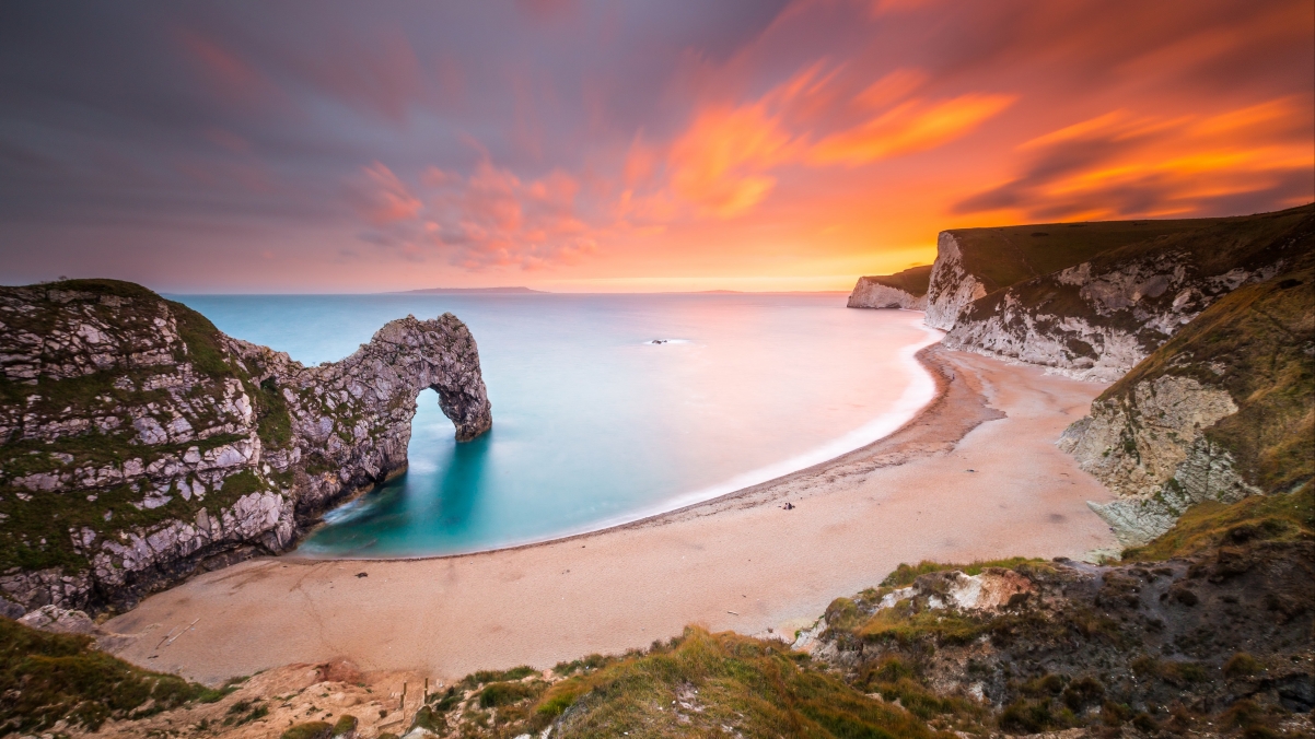 Beach sea sunset rocks 6K