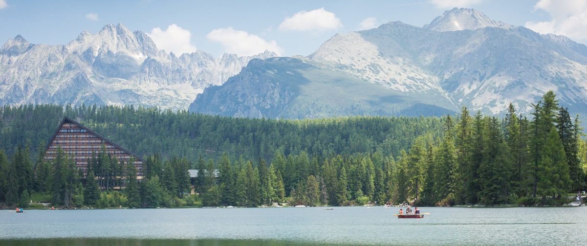 Panoramic landscape of forest mountains and lake 34
