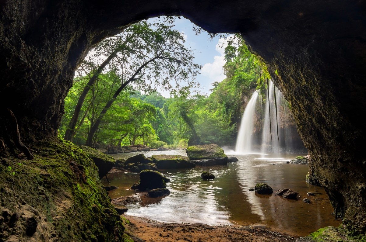 Forest, nature, waterfall, cave, beauty