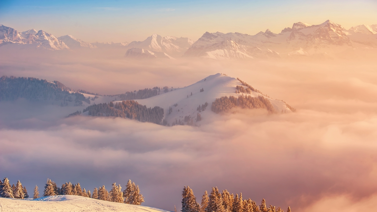 Swiss Mountains Clouds Sea 4K Landscape Wallpaper