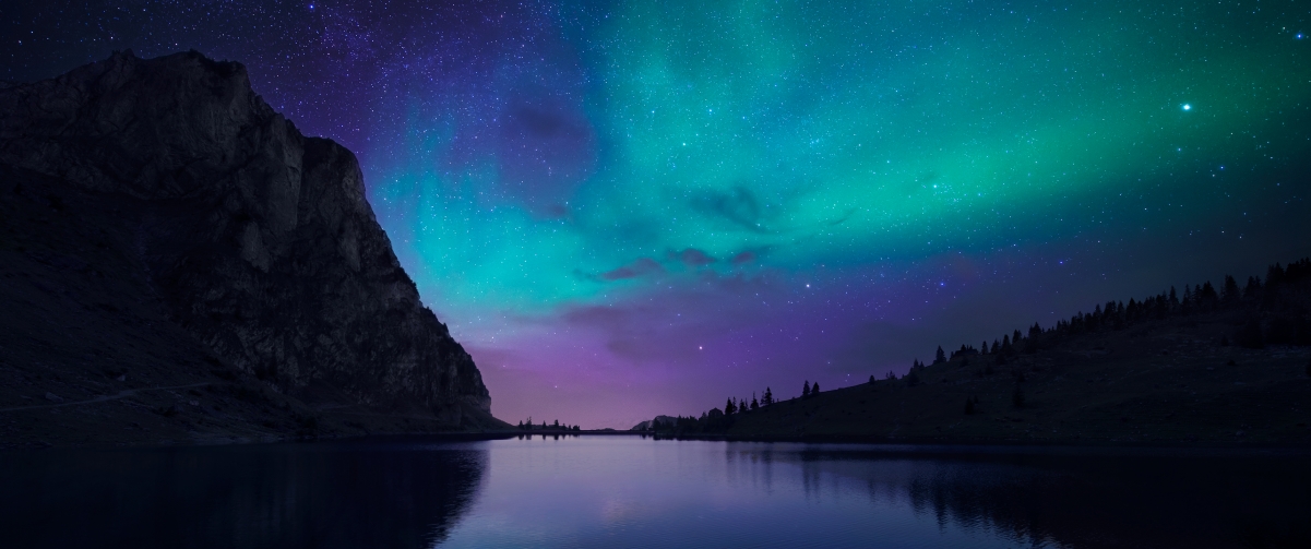 Switzerland, lake, Iceland, aurora, starry sky