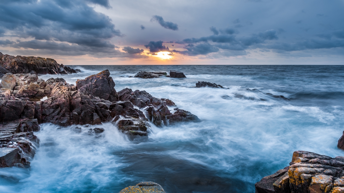 Sunset scenery by the sea in southern Sweden 4k