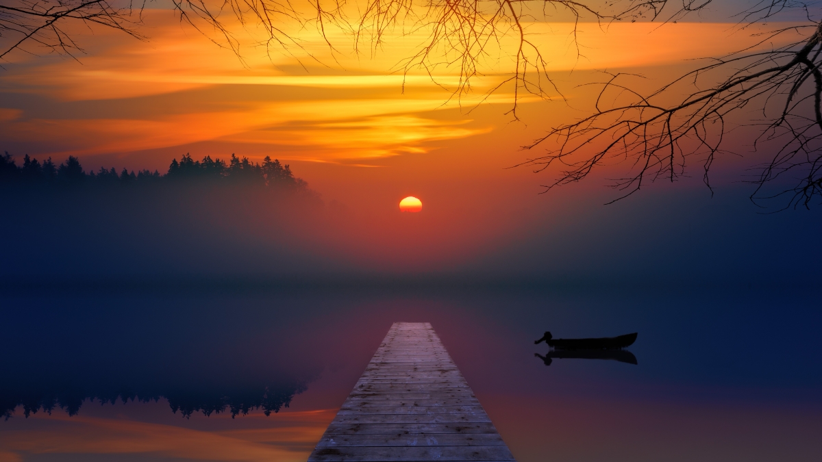 Sunset sunset lake water boat pier