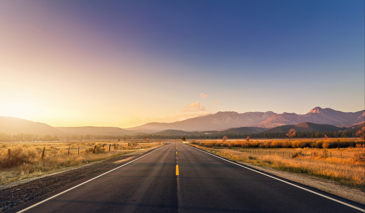 Sunset mountain road fence 4K landscape