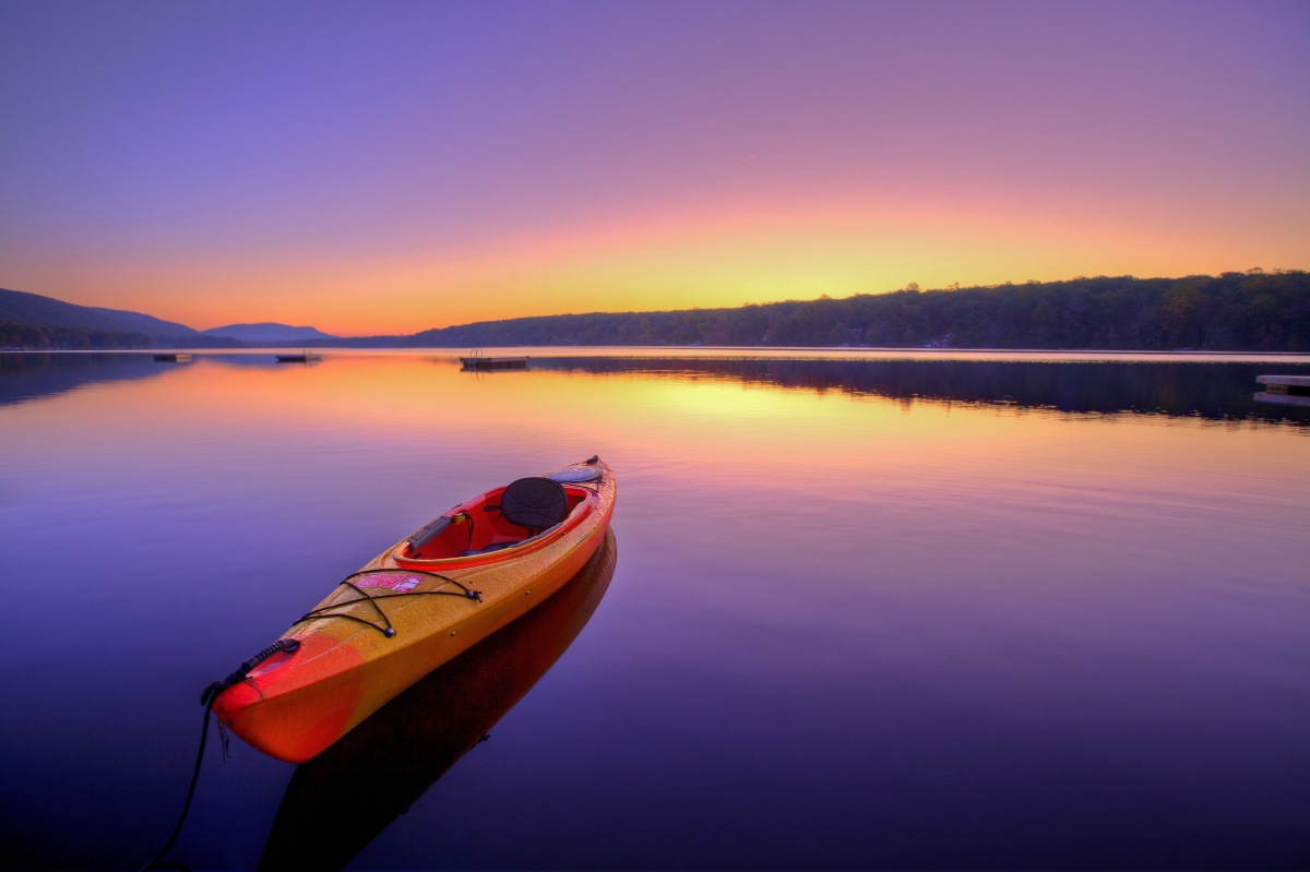 Sunrise tranquil river kayaking 4K