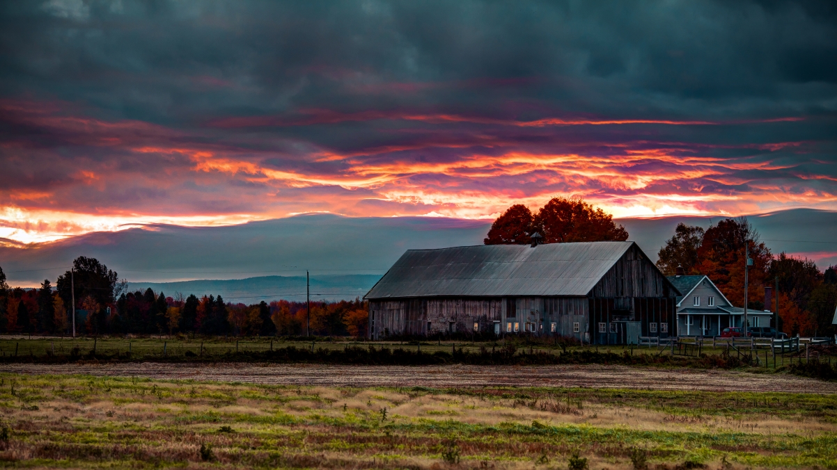 Autumn sunrise foreign country scenery