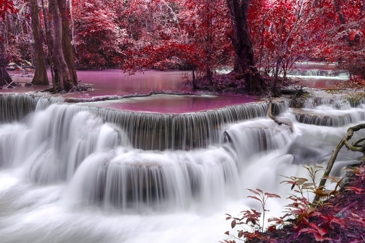 Autumn waterfall river purple red