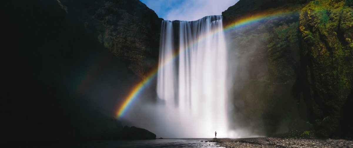 Waterfall rainbow 3440x1440 with fish screen