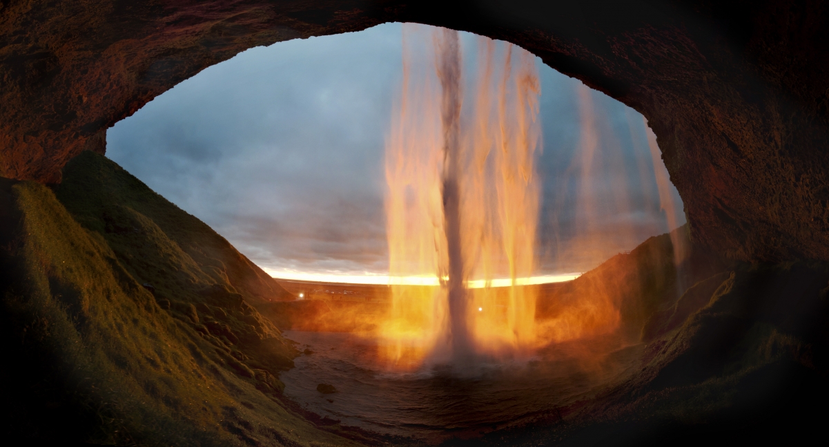 Waterfall Arch Bridge Cave Cloud 4K Scenery