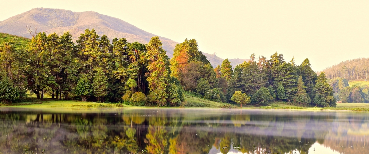 Calm landscape reflection 3440x144