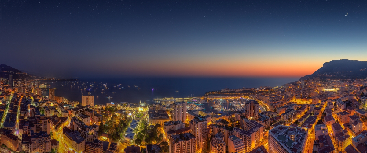 Dusk and stars in the Principality of Monaco