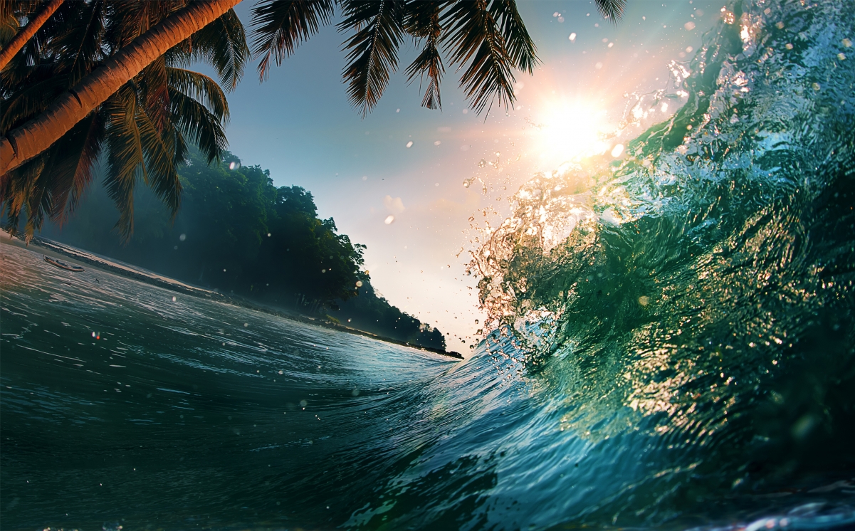 Beautiful sunset sea waves 4K landscape wall