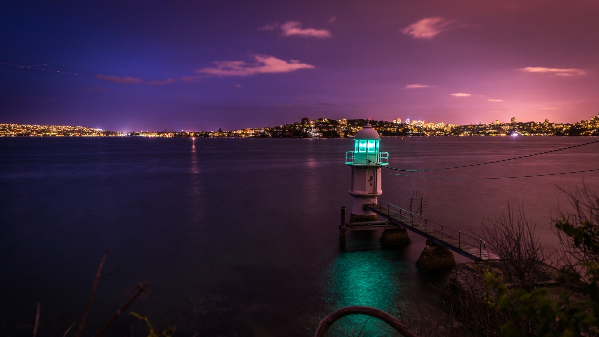 Beautiful night seaside city scenery