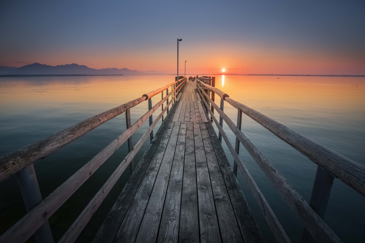 Pier sunset beautiful scenery 5k wallpaper