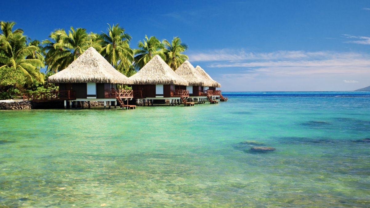 Maldives blue sea and blue sky thatch