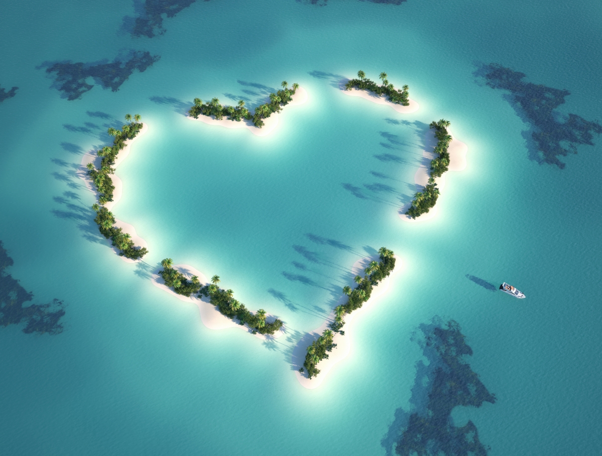 Romantic heart-shaped island 4k landscape wallpaper