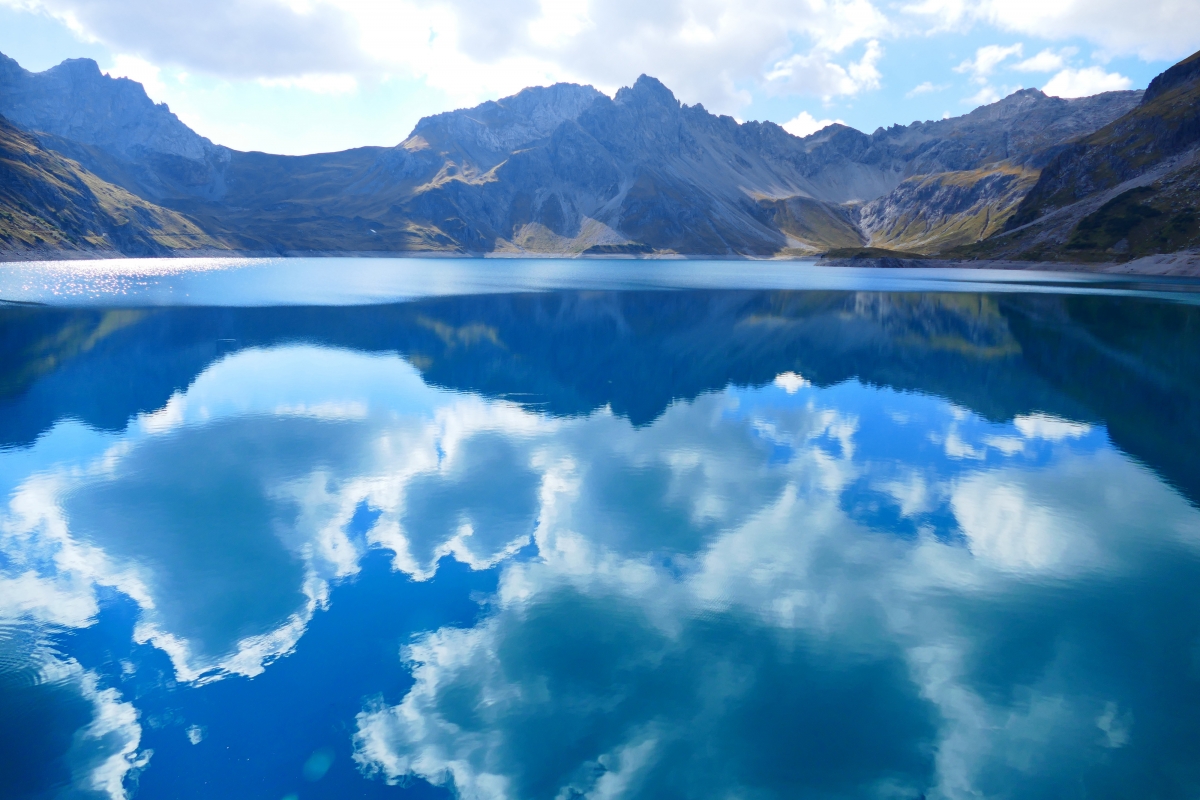 Blue lake water sky clouds mountains water mountains