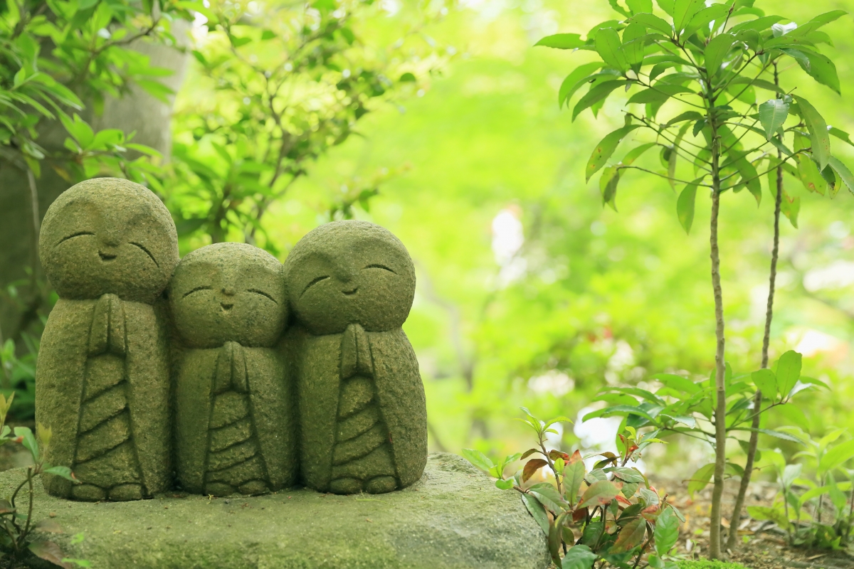 Cute statue, bodhisattva, forest, japan