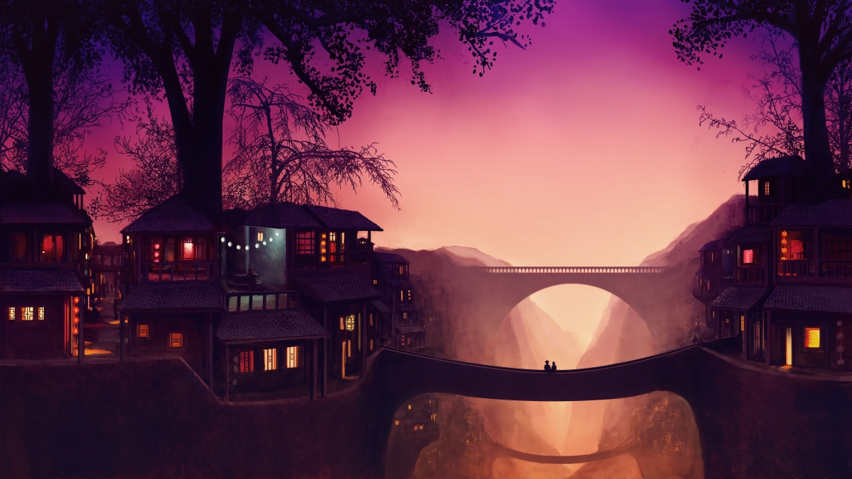 Fantasy art tree house fog too