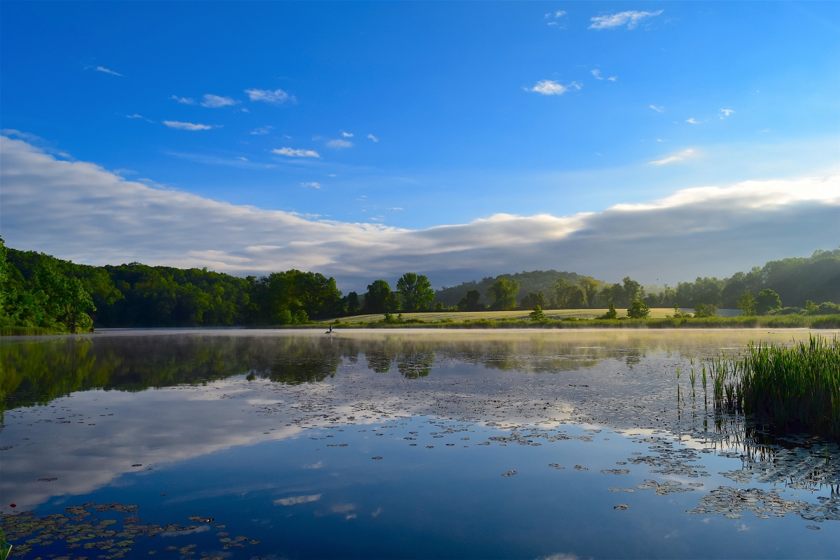 Lake woods sky clouds sunrise from